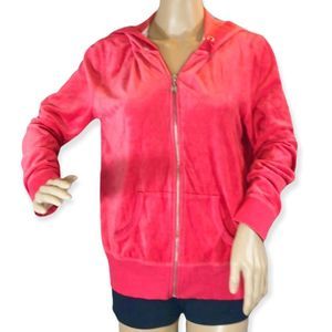 Victoria's Secret Red Velour Zip Front Hoodie Sweatshirt Large
